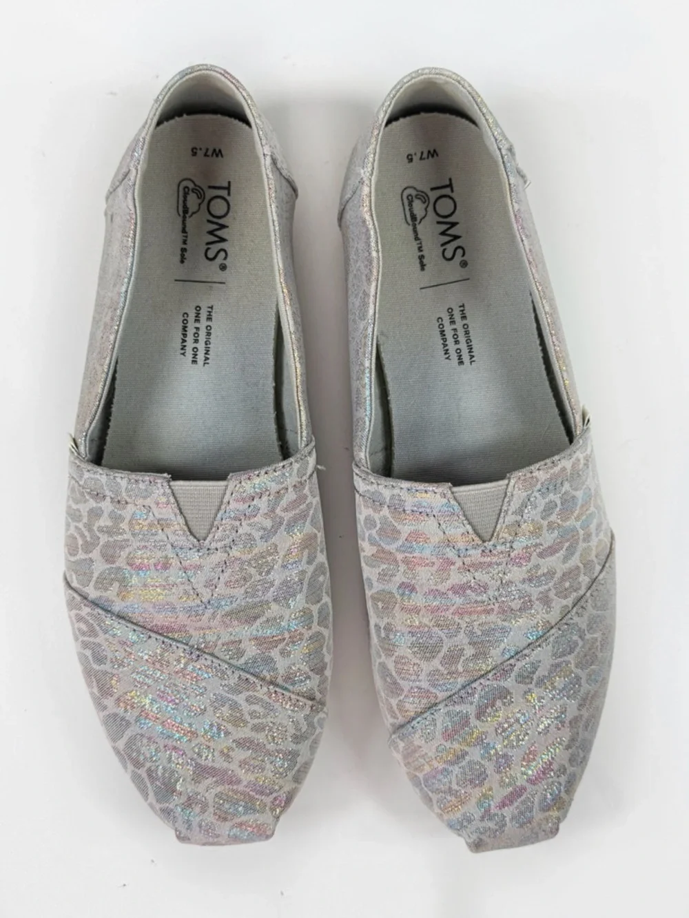 Toms Alpargata‎ Slip On Flats Metallic Rainbow Animal Cheetah Grey Size 7.5